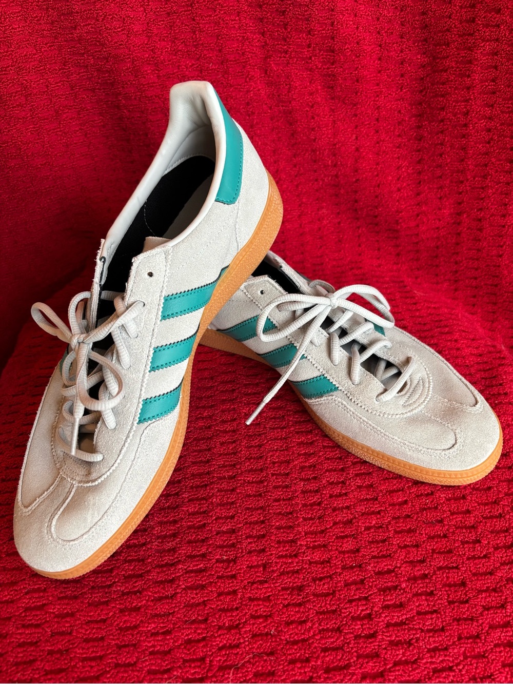 adidas Spezial Men’s Grey Suede Sneakers with Teal Stripes and Gum Sole- * NEW *